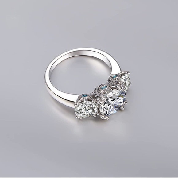 Platinum 3 cttw Certified Diamond Moissanite Aquamarine Engagement Ring - Picture 8 of 12